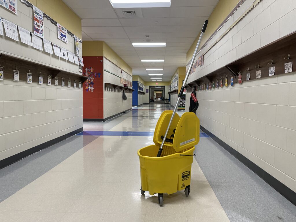 School hallway janitorial cleaning